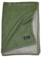 Двухсторонний зелено-серый шерстяной плед с декоративной отделкой края Glen Saxon