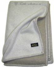 Двухсторонний бело-бежевый шерстяной плед с декоративной обработкой края Glen Saxon