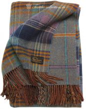 Двухсторонний шерстяной плед в серо-оранжево-синюю клетку Glen Saxon